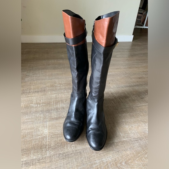 Cole Haan NikeAir Tall Knee High Riding Black Brown Leather Boots Women’s 9B - Picture 14 of 16